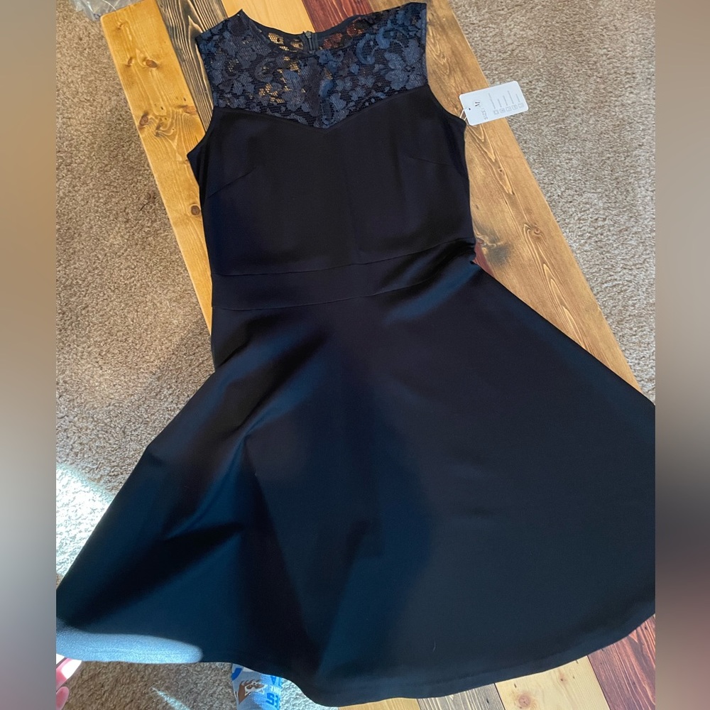 Heloise Fashion A-line floral lace black midi cocktail dress 🖤